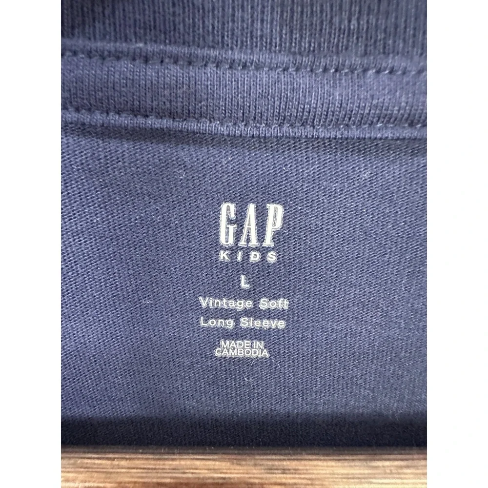 GAP Kids Vintage Soft Long Sleeve Tee Blue Stripe Sleeve T-Shirt Size Large